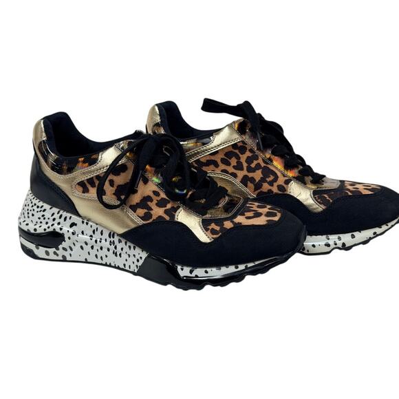 Steve Madden Cliff Leopard Gold Animal Print Platform Sneakers NWT Sz 9.5 - Picture 1 of 6
